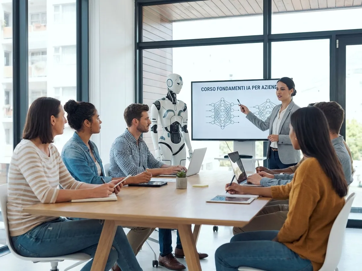 Dipendenti aziendali durante corso sui fondamenti dell'intelligenza artificiale per aziende
