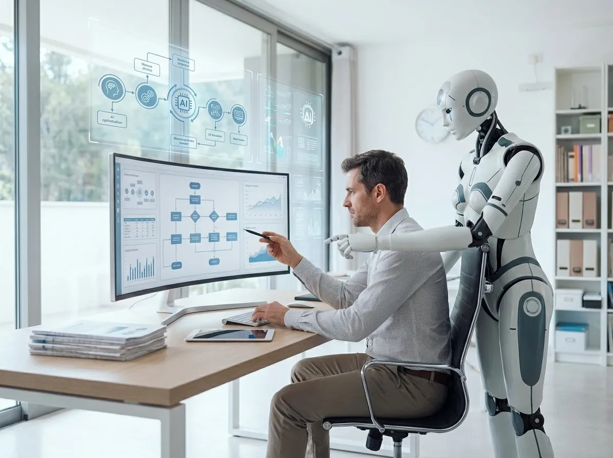 Manager analizza processi aziendali da ottimizzare con intelligenza artificiale