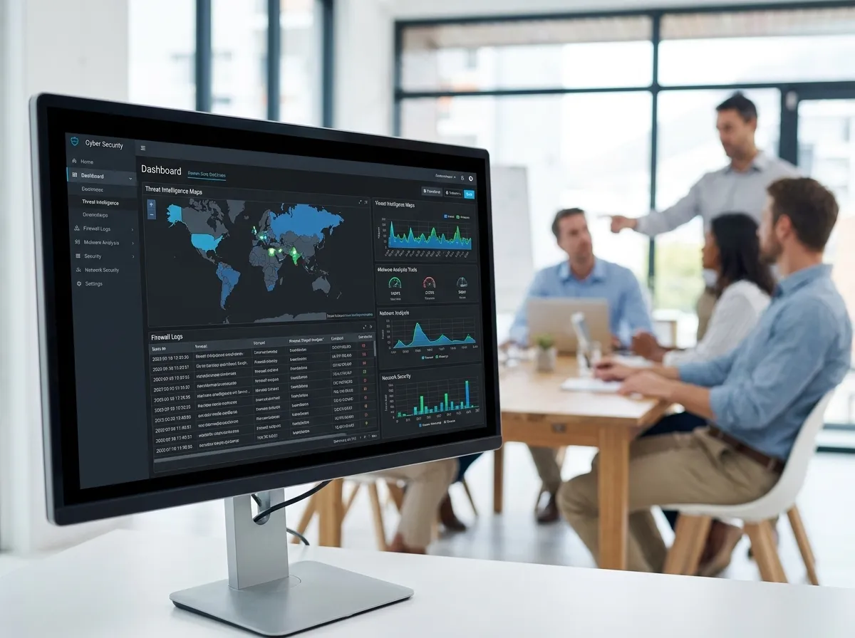 Strumenti di cybersecurity su schermo durante sessione di formazione aziendale