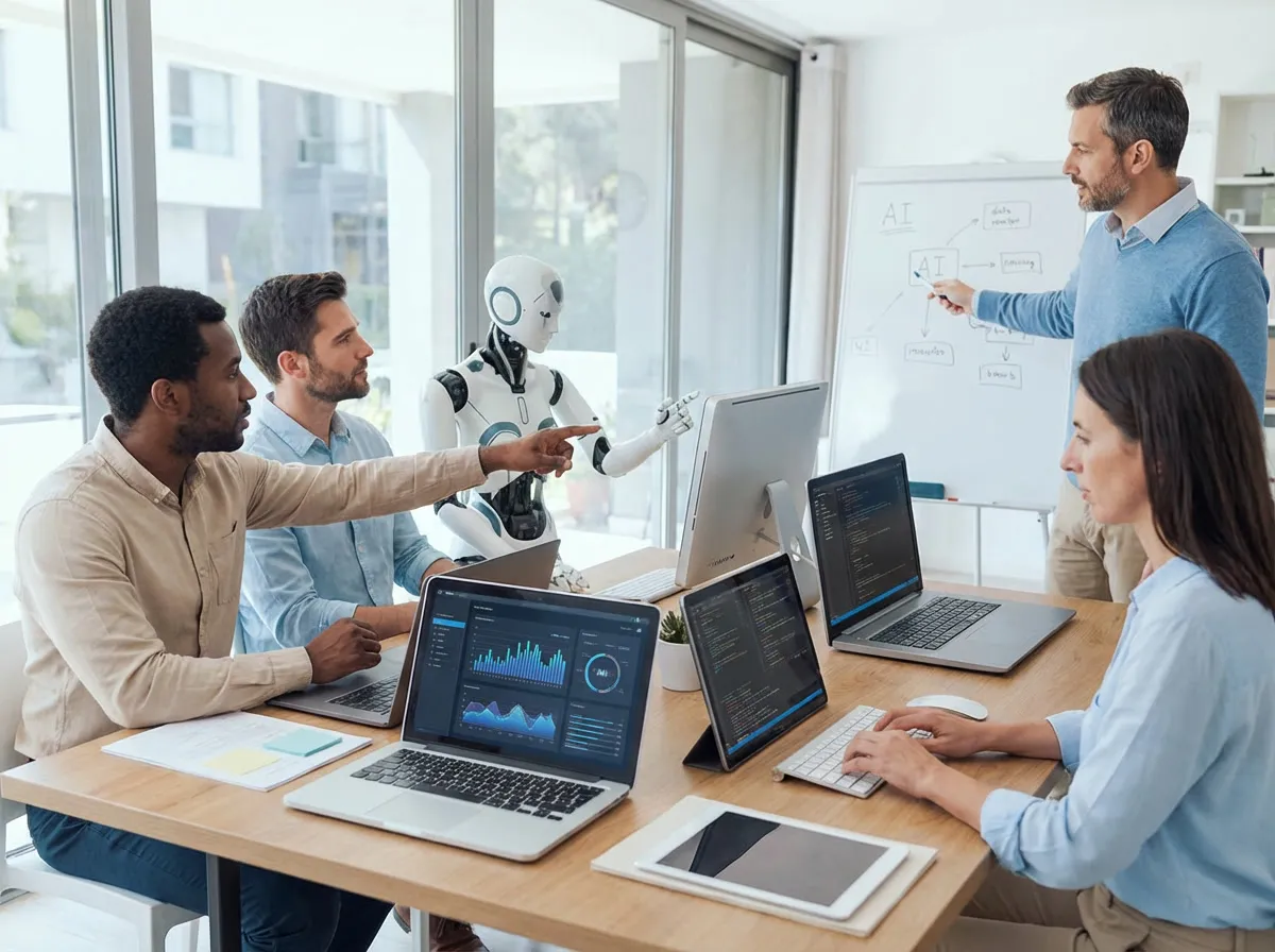 Team aziendale durante corso pratico di intelligenza artificiale con esercitazioni