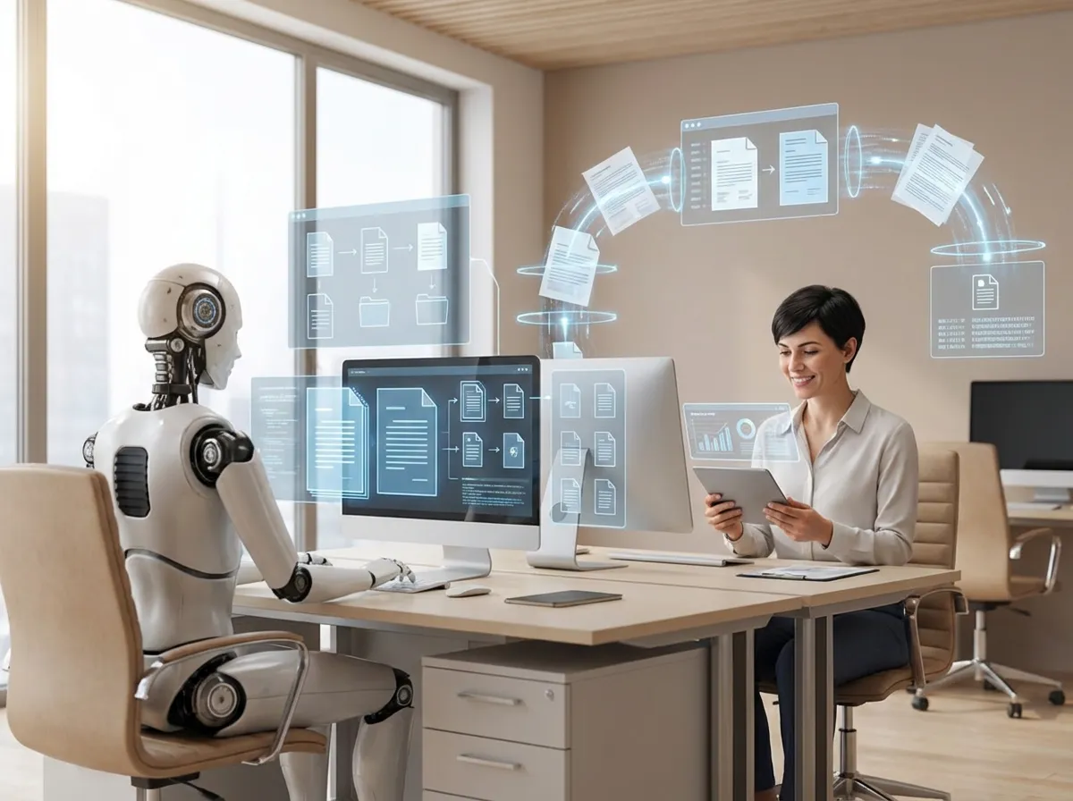 Ufficio amministrativo con flussi documentali automatizzati tramite intelligenza artificiale