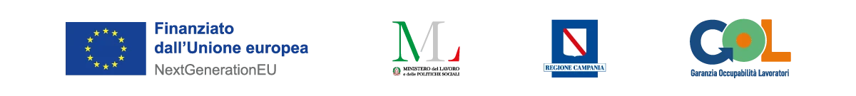 Loghi del programma GOL Campania finanziato dal PNRR e dall'Unione Europea - Regione Campania